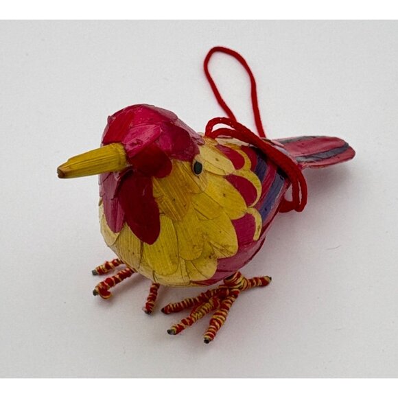 Vintage Wheatstraw Bird Christmas Tree Ornament Tropical Pink Yellow - Picture 8 of 8